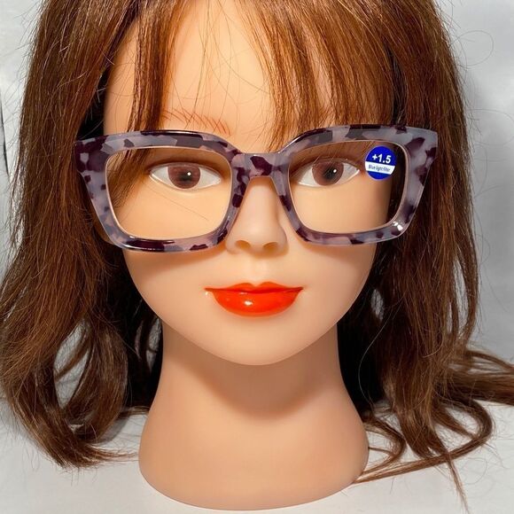 1329 Claudia 1.5 Grey Black Tortoise Oversize Reading Glasses Square Concave NWT - Picture 1 of 9